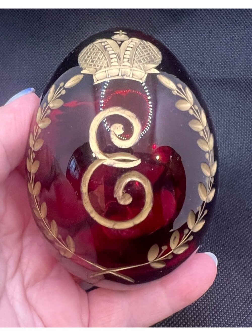 Russian imperial revival Ruby glass egg monogram E cut glass gold gilt - Picture 2 of 10